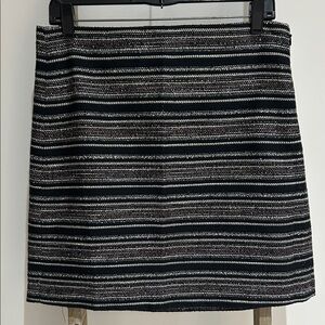 Loft Tweed Pencil Skirt Stripes Black White Burgundy Fully Lined Women’s Size 8